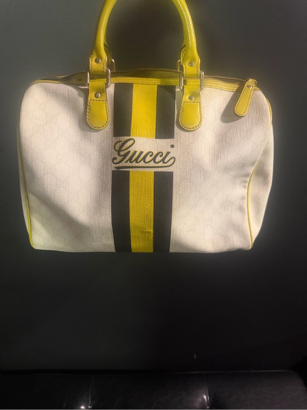 Vintage Gucci White, Yellow & Black Stripe Satchel
